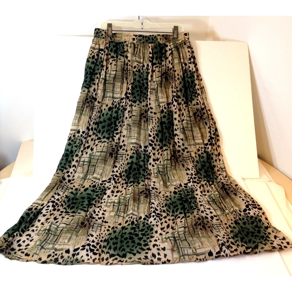 Vintage Cricket Lane Skirt Size M Elastic Waist Pleated Animal & Plaid Print
